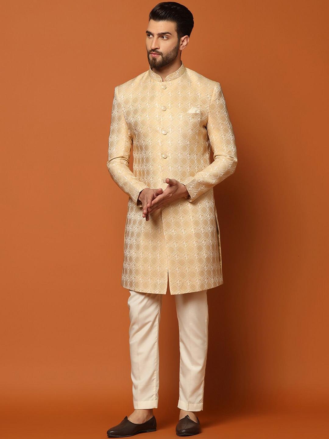 KISAH Ethnic Motifs Woven Design Sherwani Set