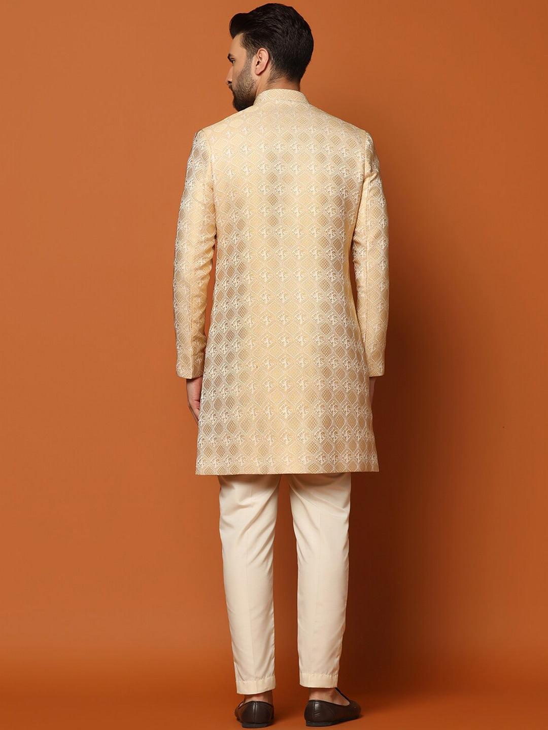 KISAH Ethnic Motifs Woven Design Sherwani Set