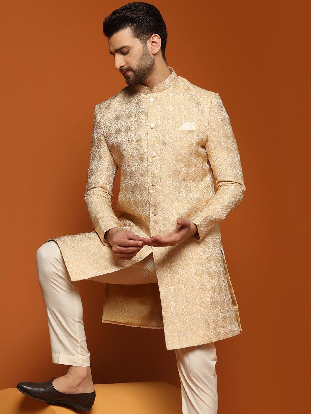 KISAH Ethnic Motifs Woven Design Sherwani Set