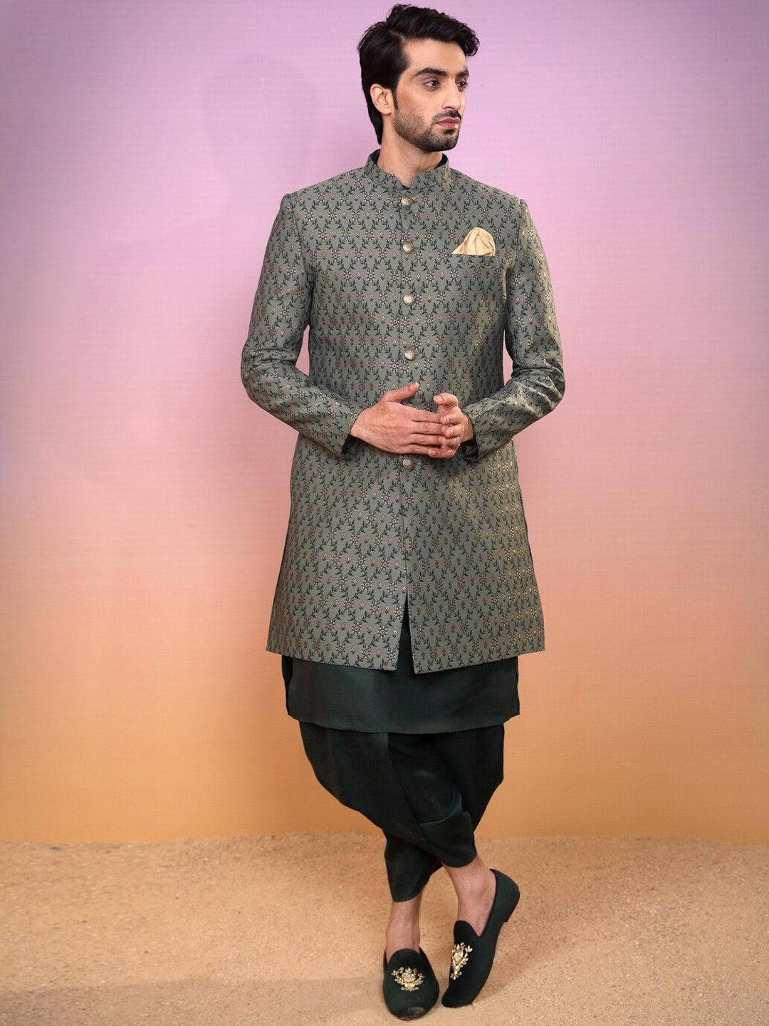 KISAH Ethnic Motifs Printed Mandarin Collar Sherwani Set