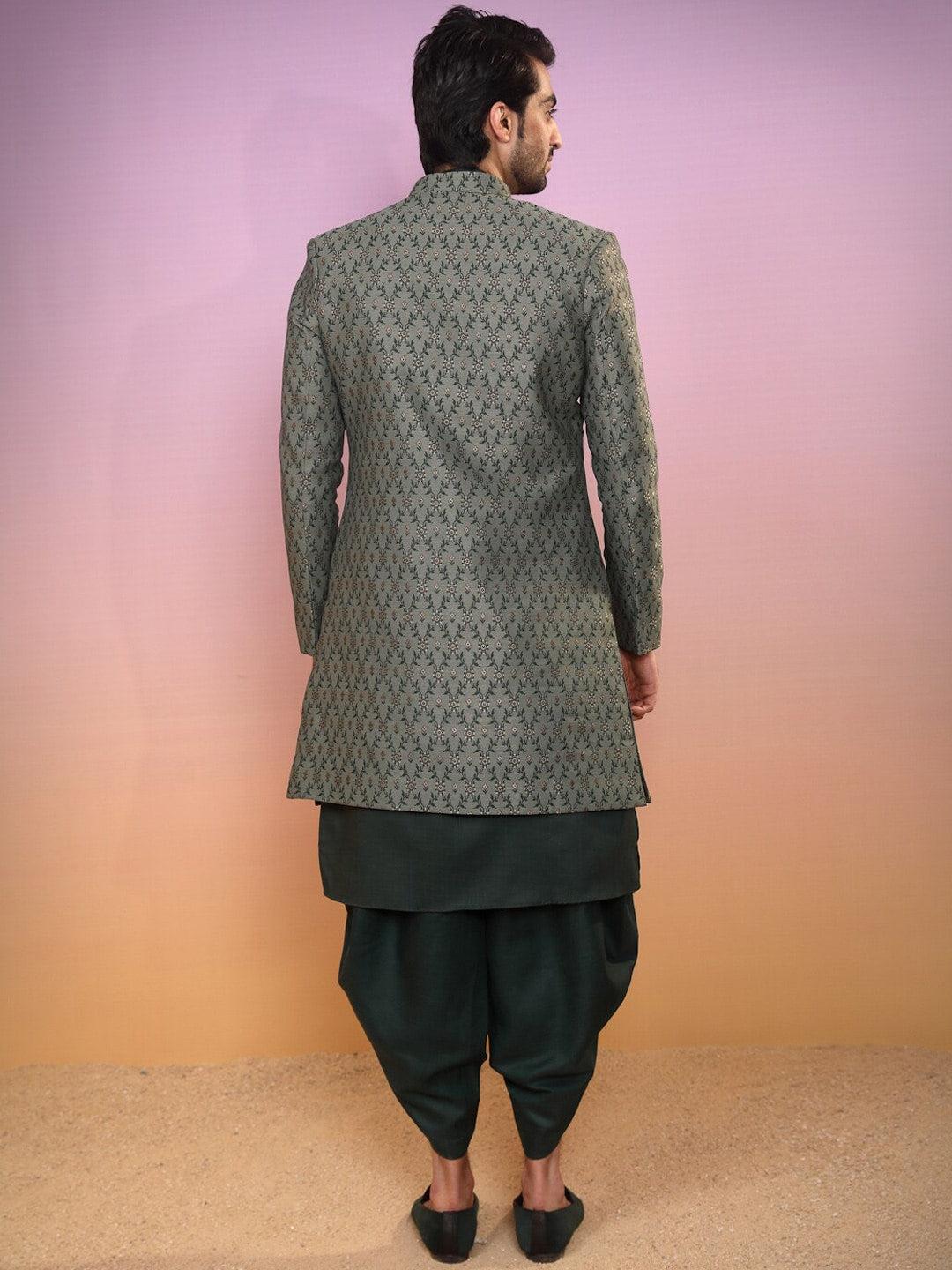 KISAH Ethnic Motifs Printed Mandarin Collar Sherwani Set