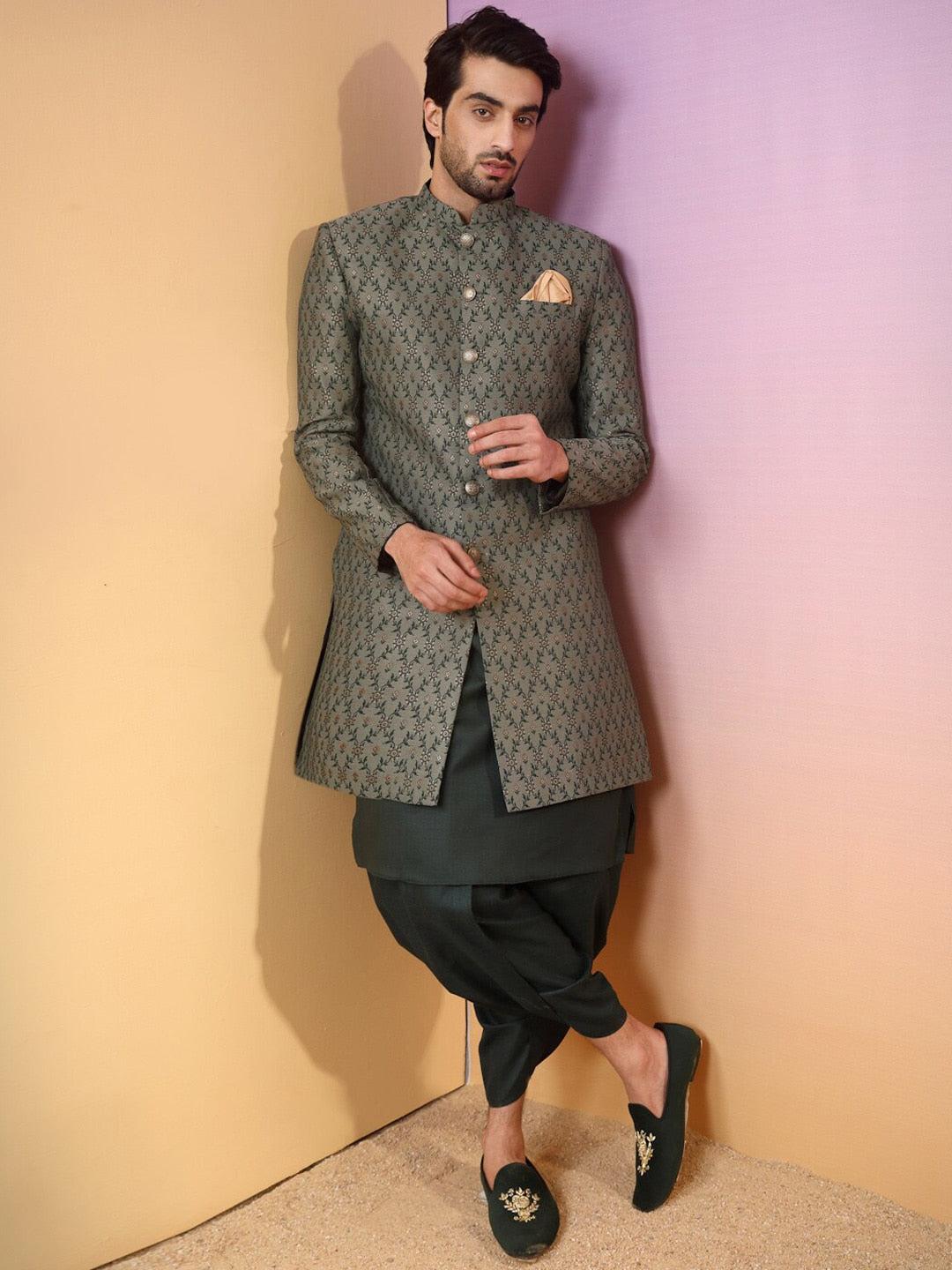 KISAH Ethnic Motifs Printed Mandarin Collar Sherwani Set