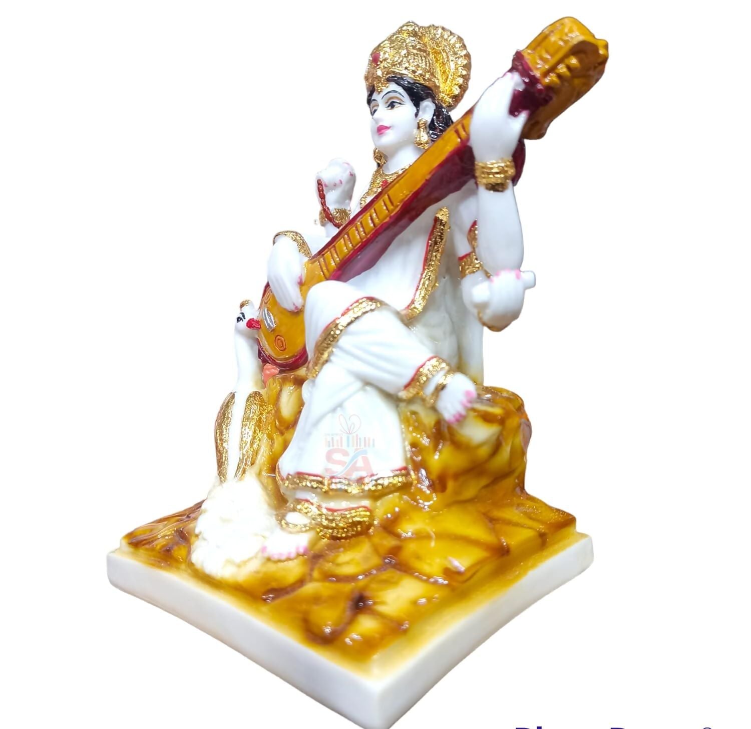 S A Gifts Marble Gold Foil Saraswati Idol