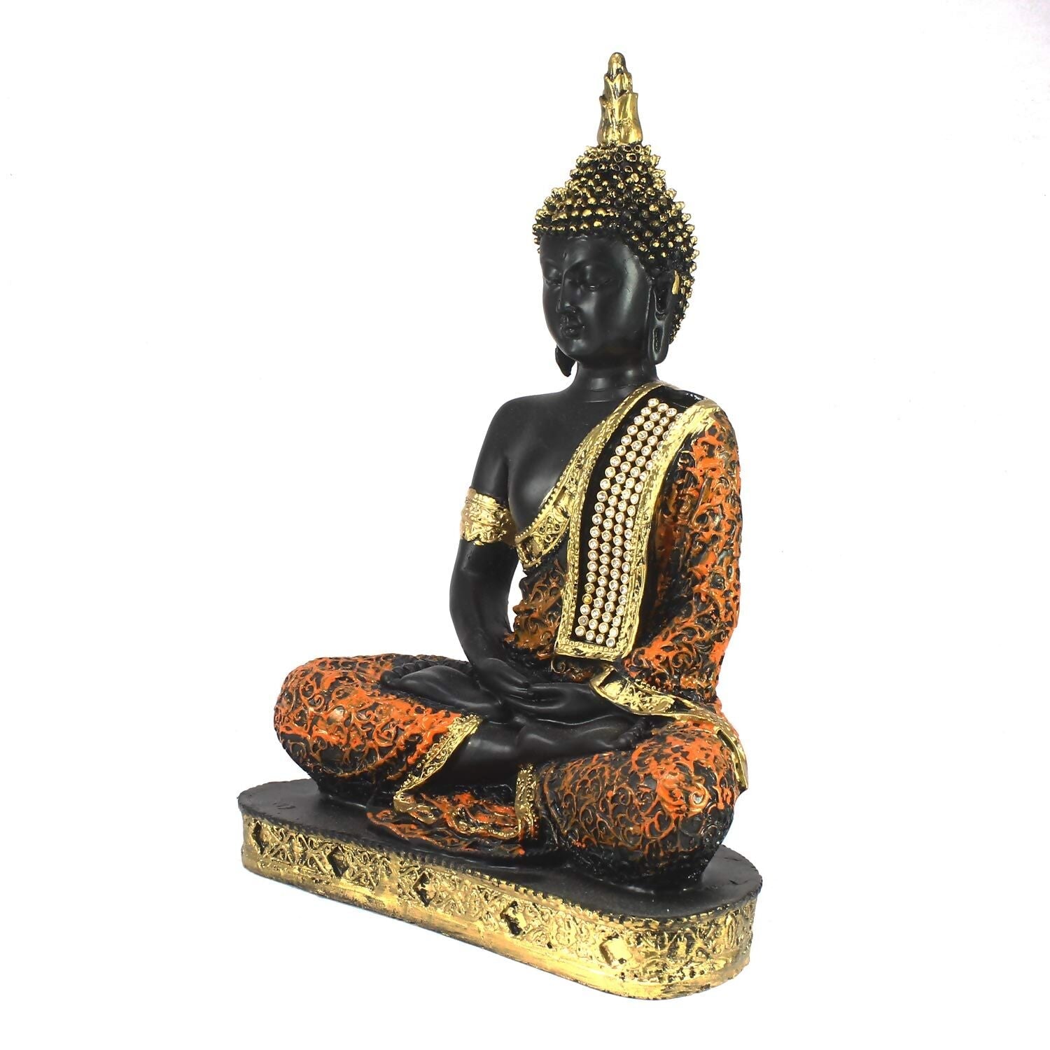 eCraftIndia Golden, Orange, and Black Polyresin Meditating Lord Buddha Statue