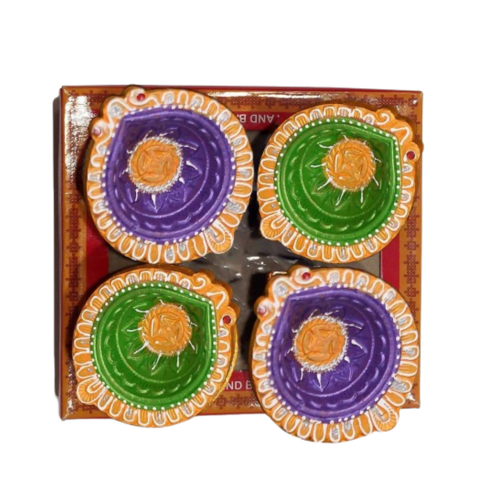 Collectible India Clay Diyas Diya Deepak Colorful Set Earthen Diwali Decoration Puja - Handpainted Diya For Handmade