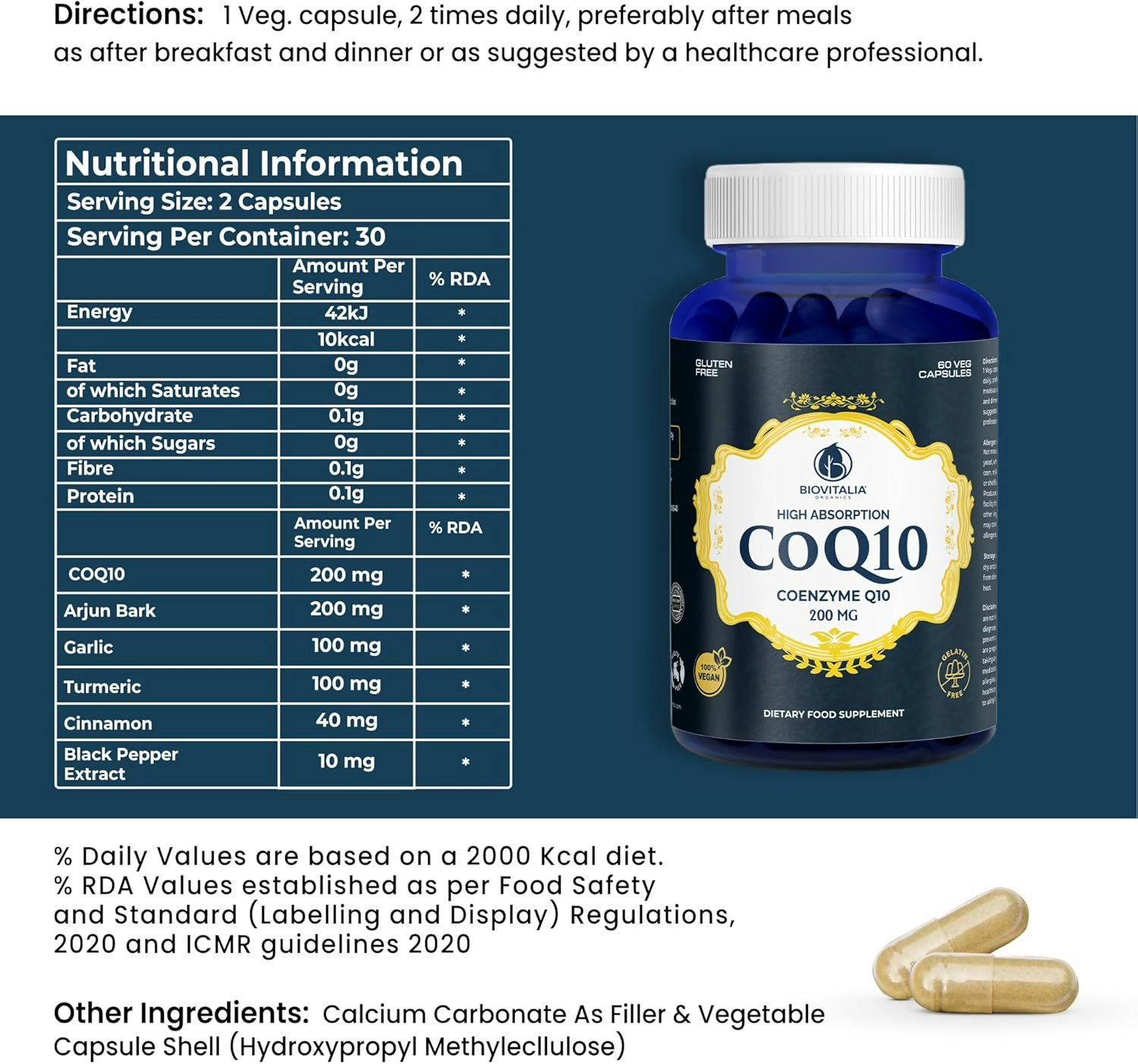 Biovitalia CoQ10 200 mg Coenzyme Q10 Supplement Capsules