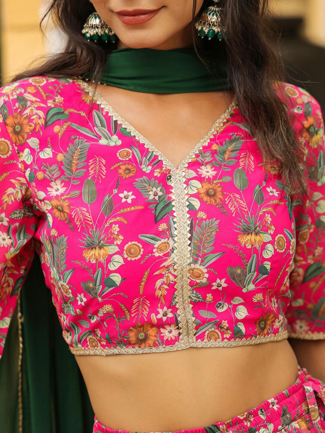 Janasya Pink Georgette Floral Lehenga Choli Dupatta