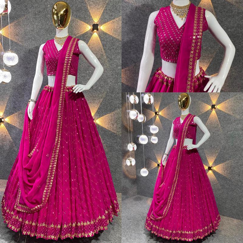 Malishka Georgette With Sequence Lehenga Choli Set - Pink