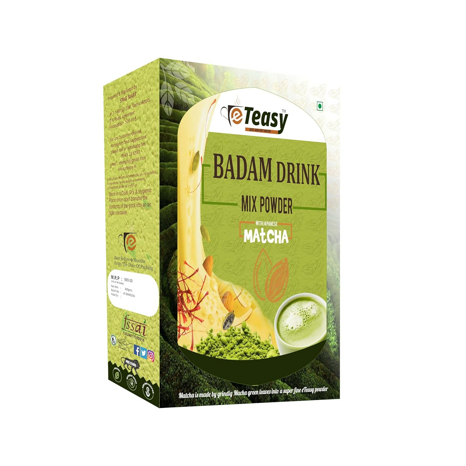 Eteasy Matcha Badam Honey Mix Milk Drink Kashmiri Kesar Saffron Mix Powder