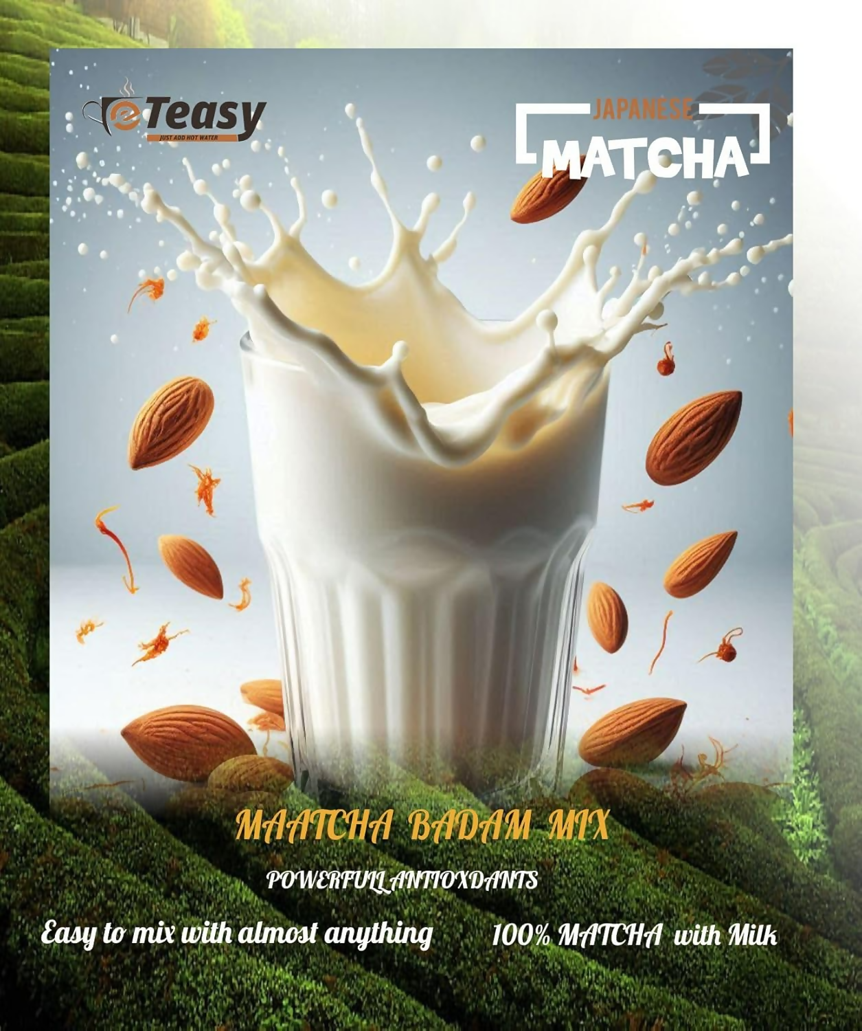 Eteasy Matcha Badam Honey Mix Milk Drink Kashmiri Kesar Saffron Mix Powder