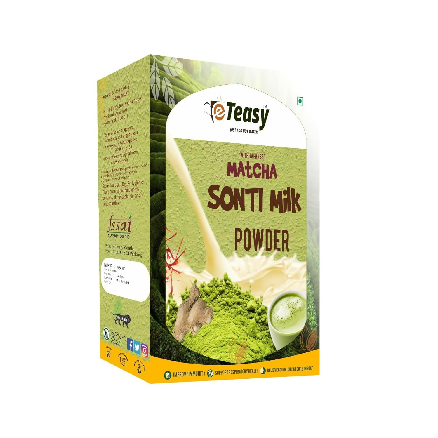 Eteasy Japanese Matcha Sonti Mix Milk Drink Kashmiri Kesar Saffron Mix Powder