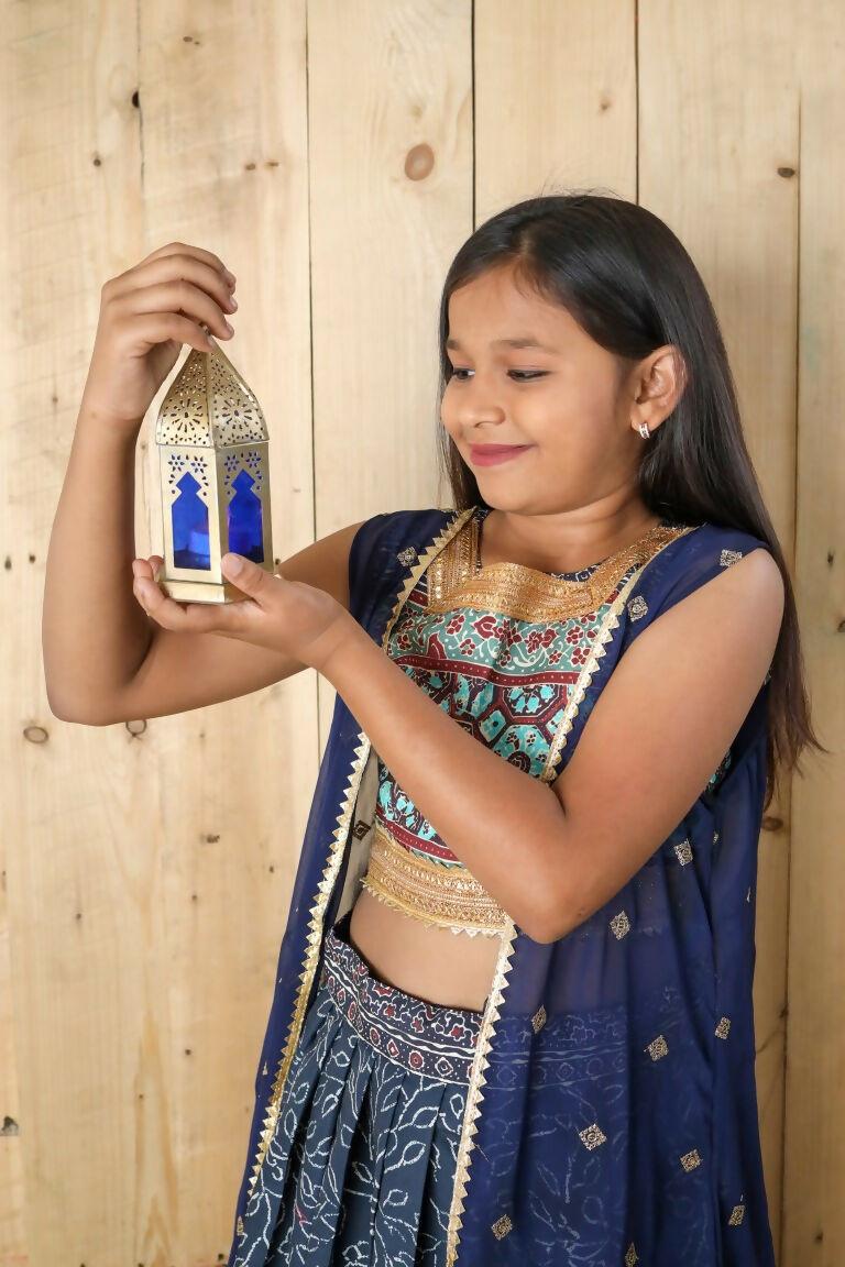 Aayaa Designer Printed Silk Embroidery Kids Lehenga Choli - Blue