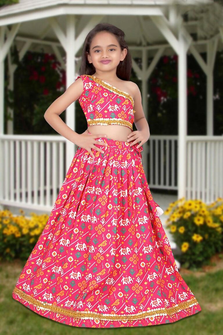 Aayaa Designer Printed Silk Pink Kids Lehenga Choli - Pink