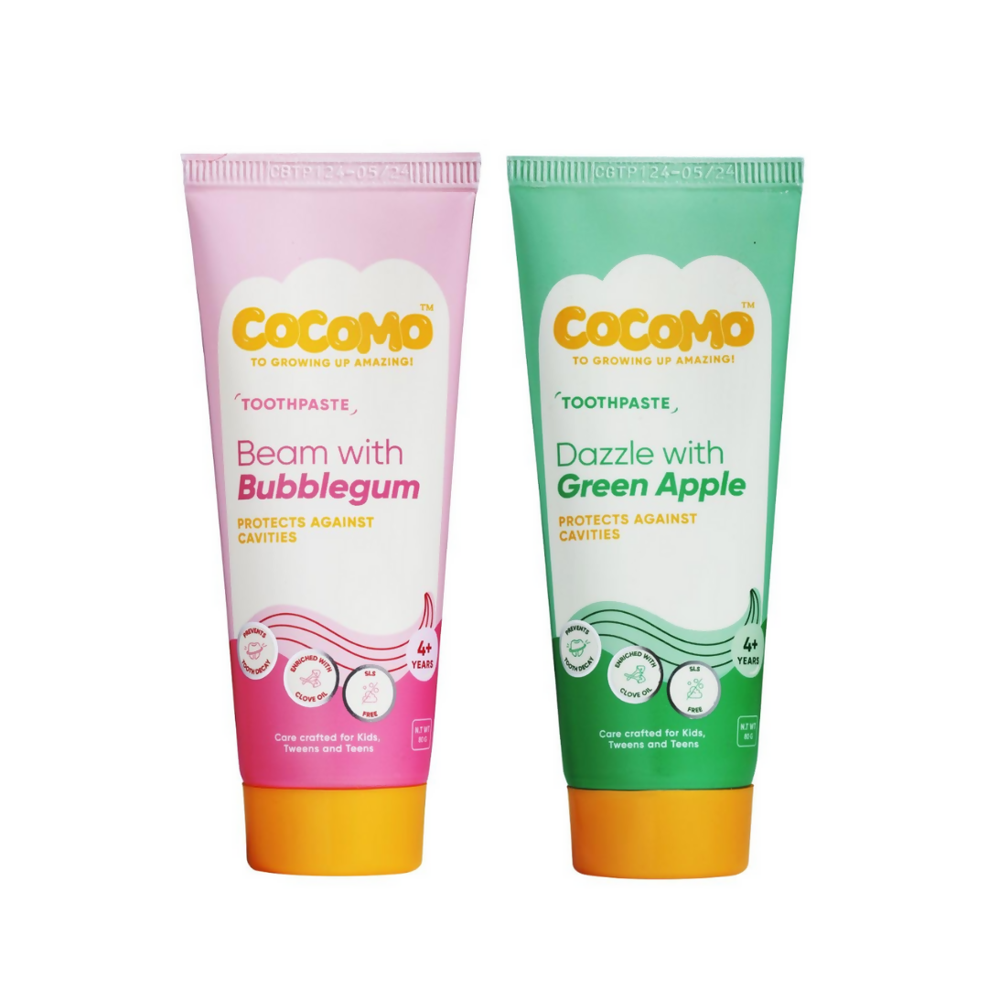 Cocomo Beam With Bubblegum And Dazzle With Green Apple Toothpaste For Kids Combo