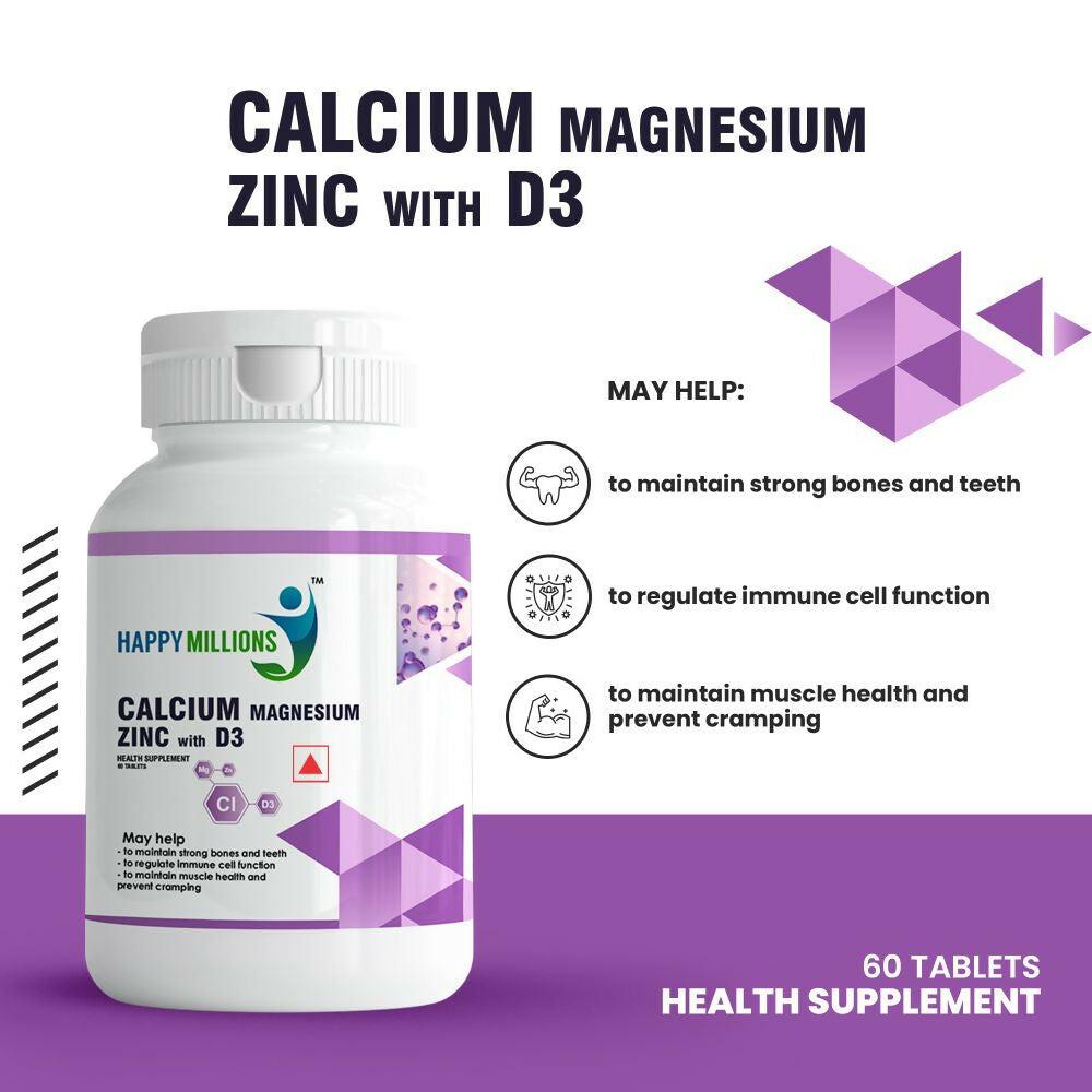 HappyMillions Calcium, Magnesium, Zinc with Vitamin D3 Tablets