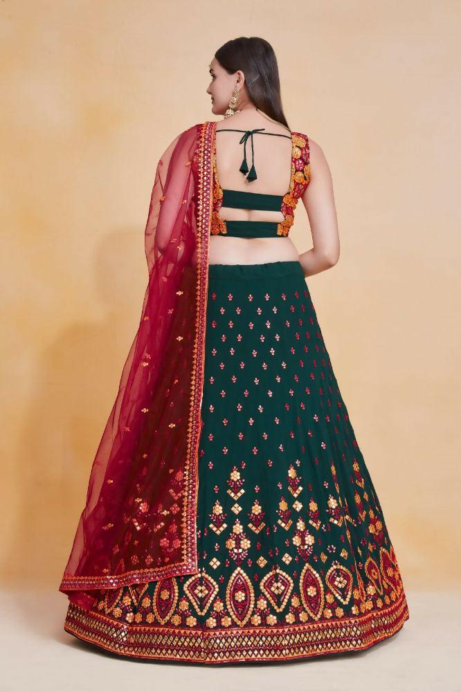 Green Georgette Sequence Embroidery Work Lehenga Choli - Jihu Culture