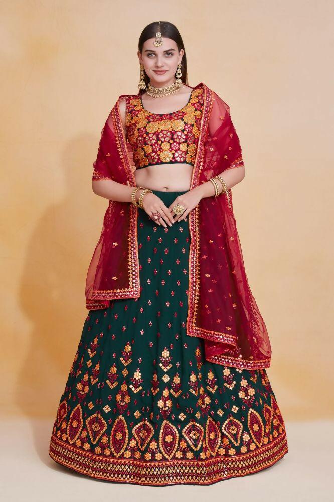 Green Georgette Sequence Embroidery Work Lehenga Choli - Jihu Culture