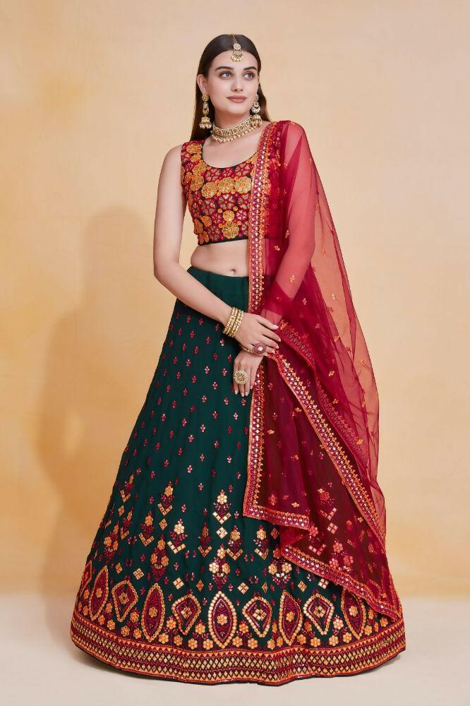 Green Georgette Sequence Embroidery Work Lehenga Choli - Jihu Culture