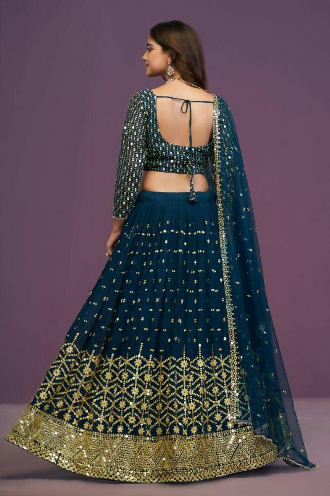 Blue Georgette Embroidery Sequence Work Lehenga Choli Set - Jihu Culture