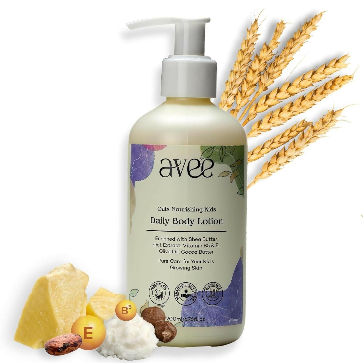 Avee Kids Daily Body Lotion for Kids 5-12 Yrs with Oats, Vitamins B5 & E, Shea & Cocoa Butter, Non-Greasy, Deep Hydration