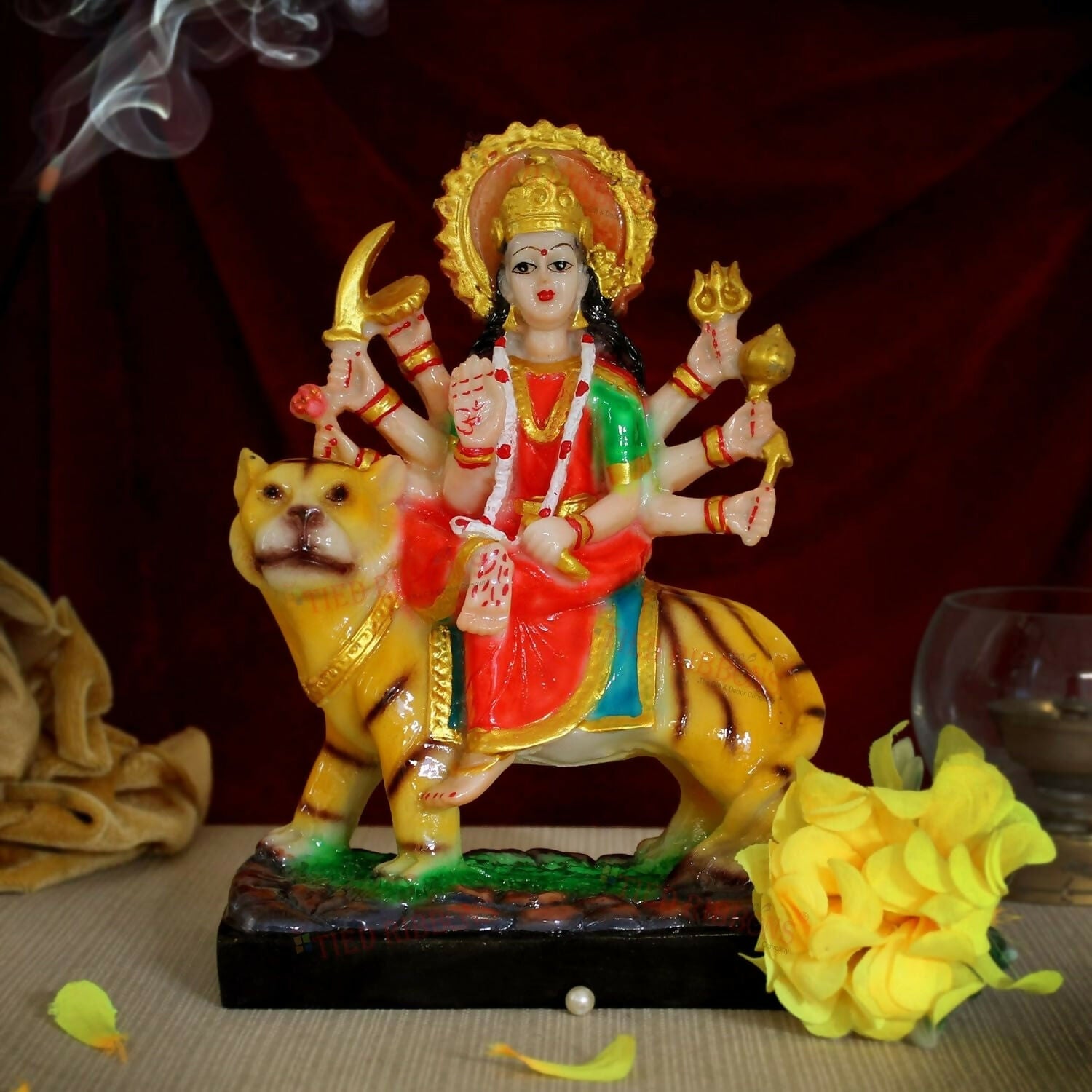 Tied Ribbons Nav Durga Devi Sherawali Mata Murti Statue