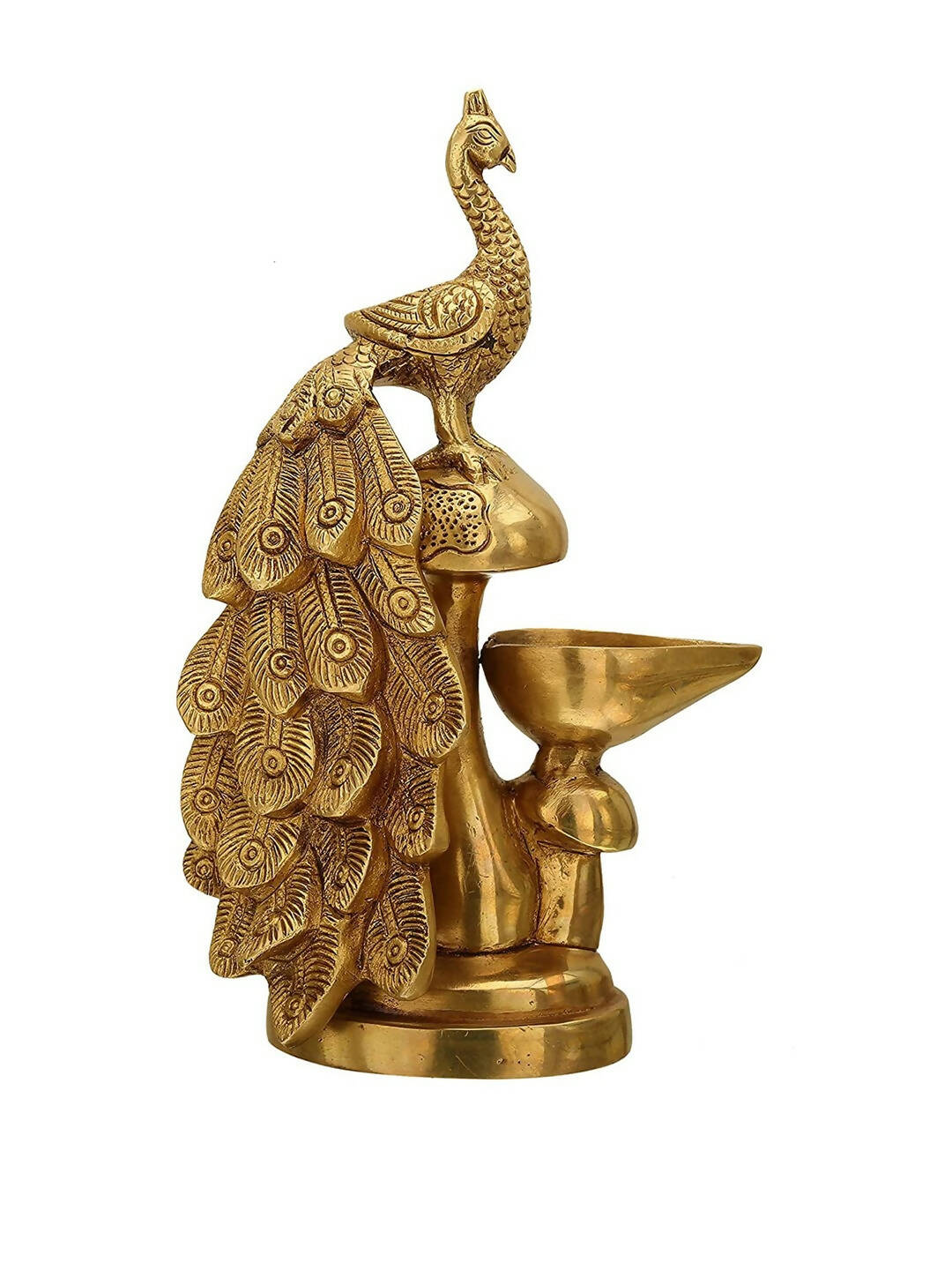 Craftvatika Gold-Toned Brass Diya Oil Lamp Peacock Hanging Diya