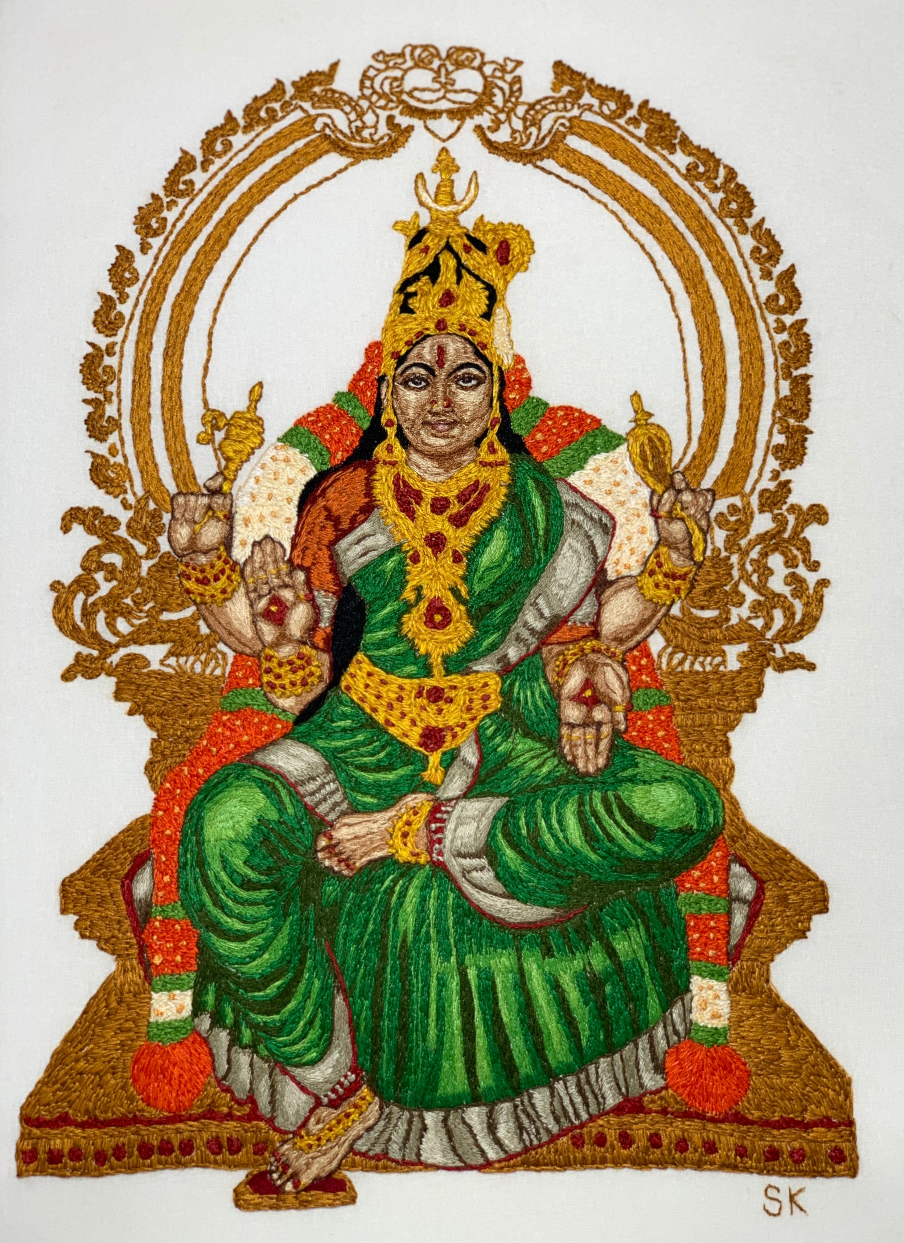 Bhuvaneshwari Devi hand embroidered art work ( size : 14inches by 18inches )