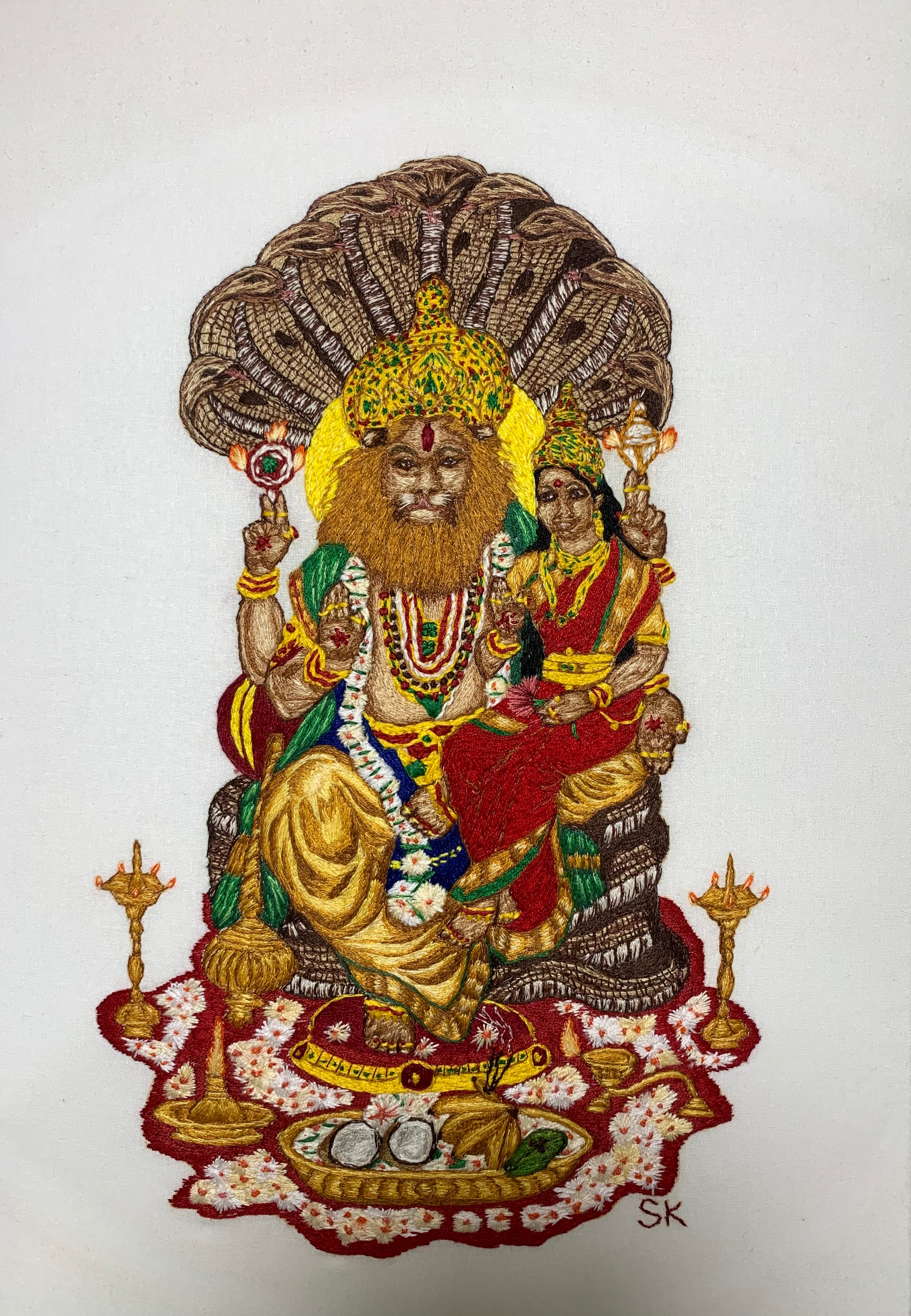 Lakshmi Narasimha hand embroidered art work( size : 12inches by 18inches )