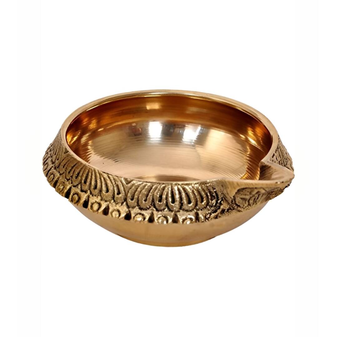 Spillbox Gold Toned Textured Brass Diya without Stand