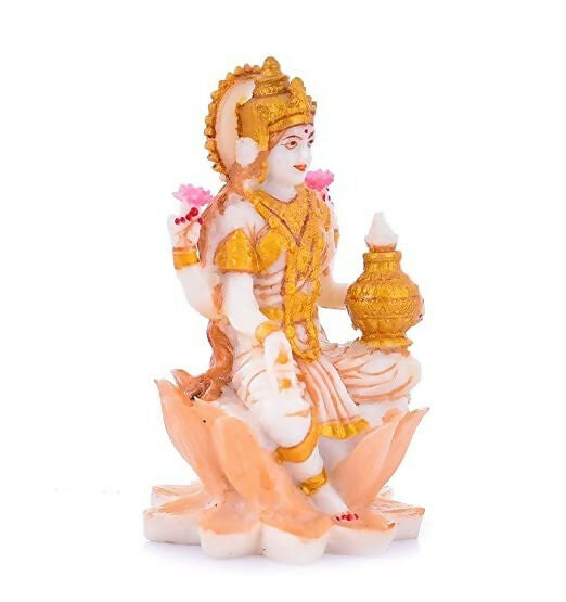 Soni Craft Handmade Poly Resin Lakshmi Ji Sculpture Sitting On Lotus Statue