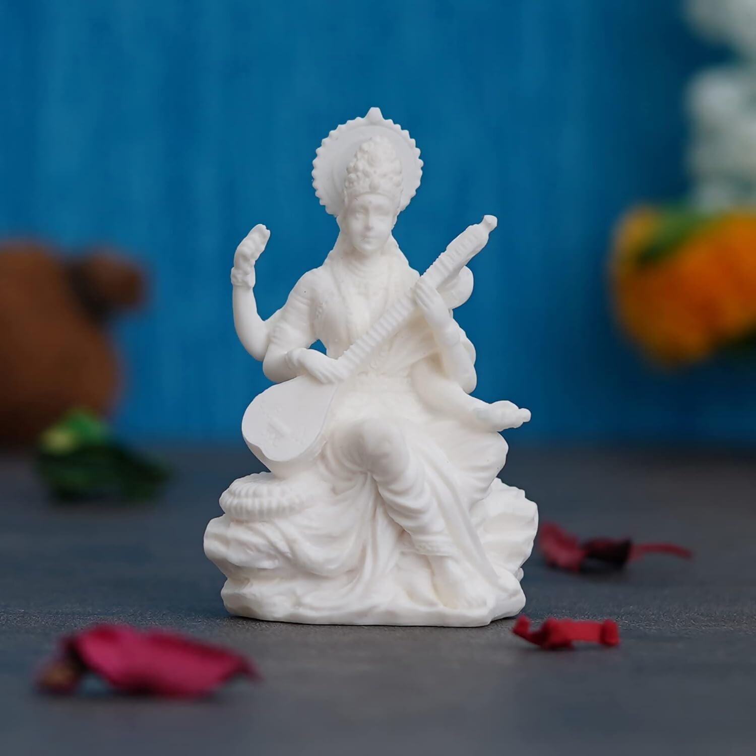 eCraftIndia White Polyresin Goddess Saraswati Statue