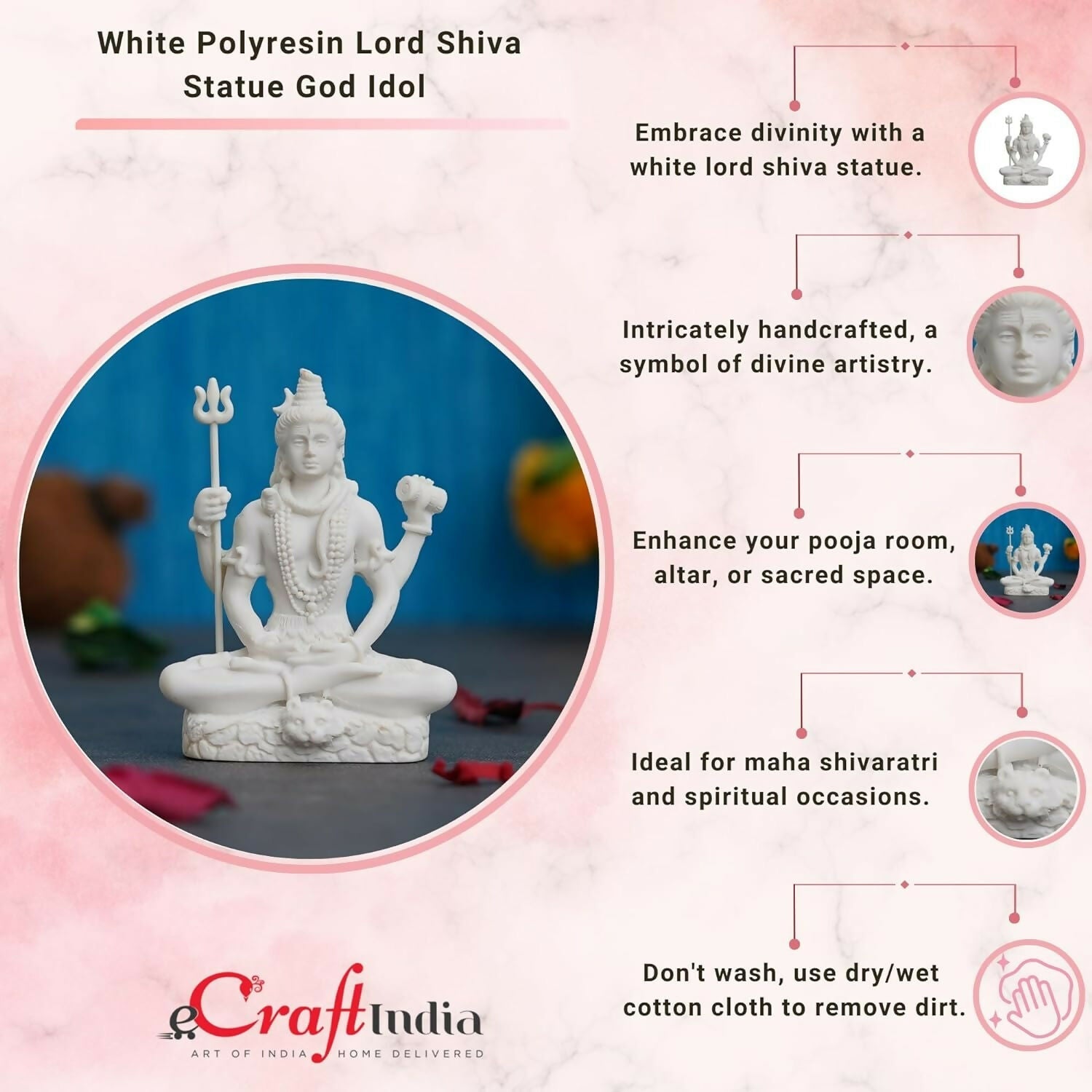 eCraftIndia White Polyresin Lord Shiva Statue