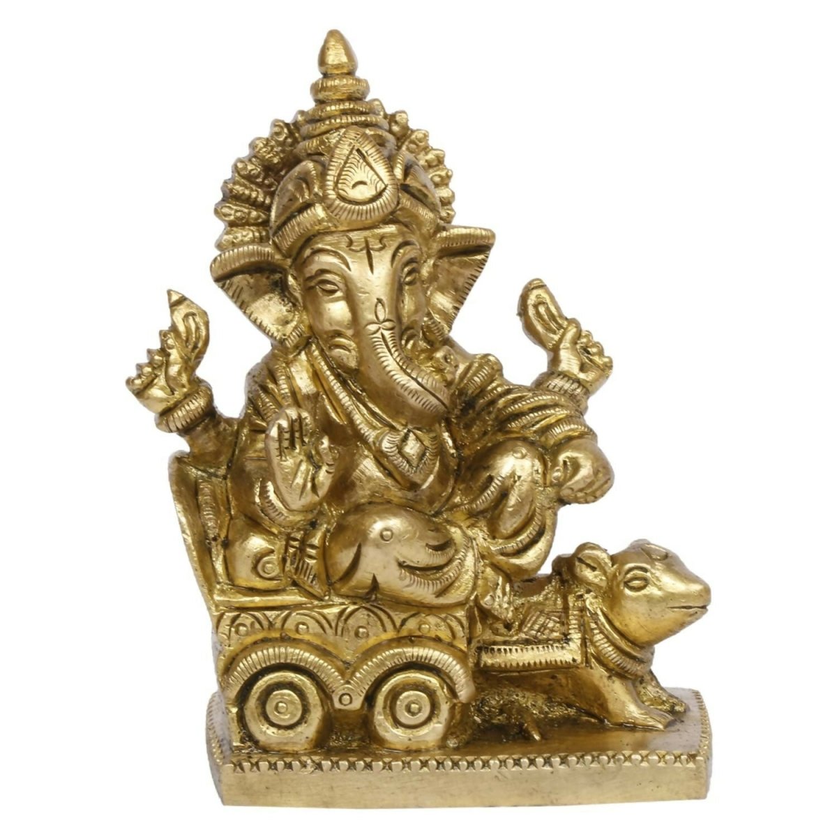 Artvarko Brass Ganesha Riding On Chariot Pulled By Rat Ganesh Ganpati Statue Idol