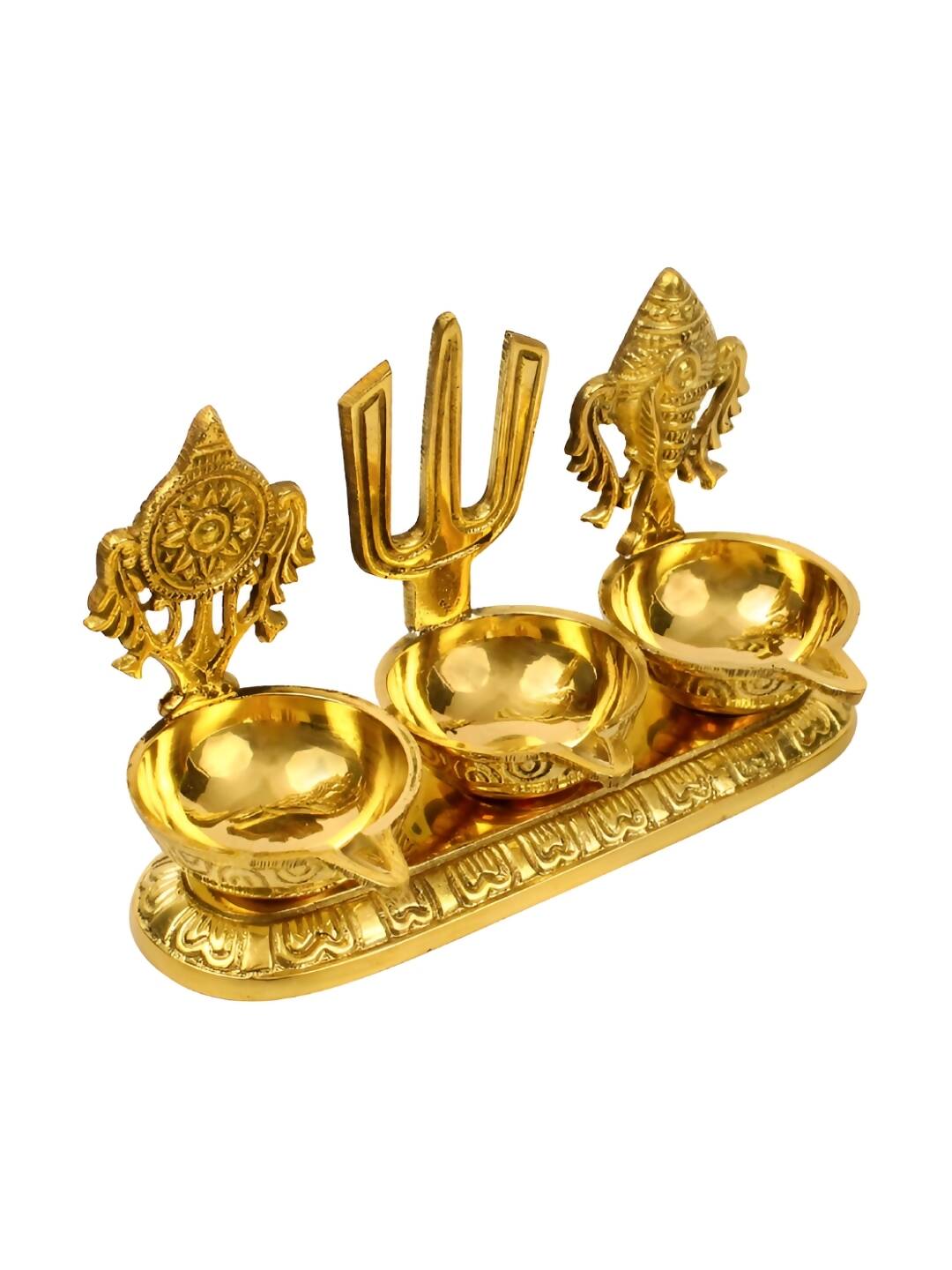 Spillbox Gold-Toned Brass Namah 3 Kuber Diya Pooja Essential