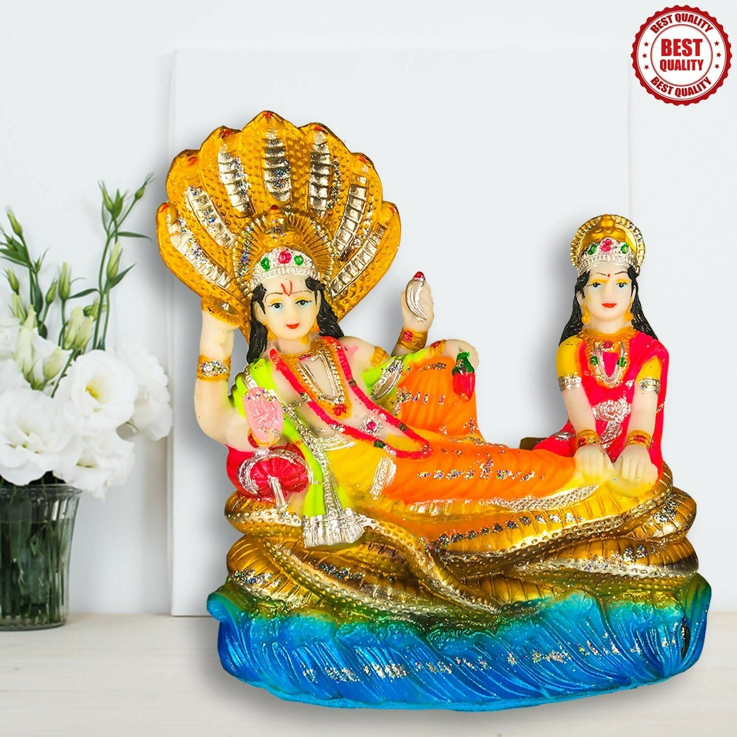 Blissful Polymer Unbreakable Action Lord Vishnu Laxmi Idol