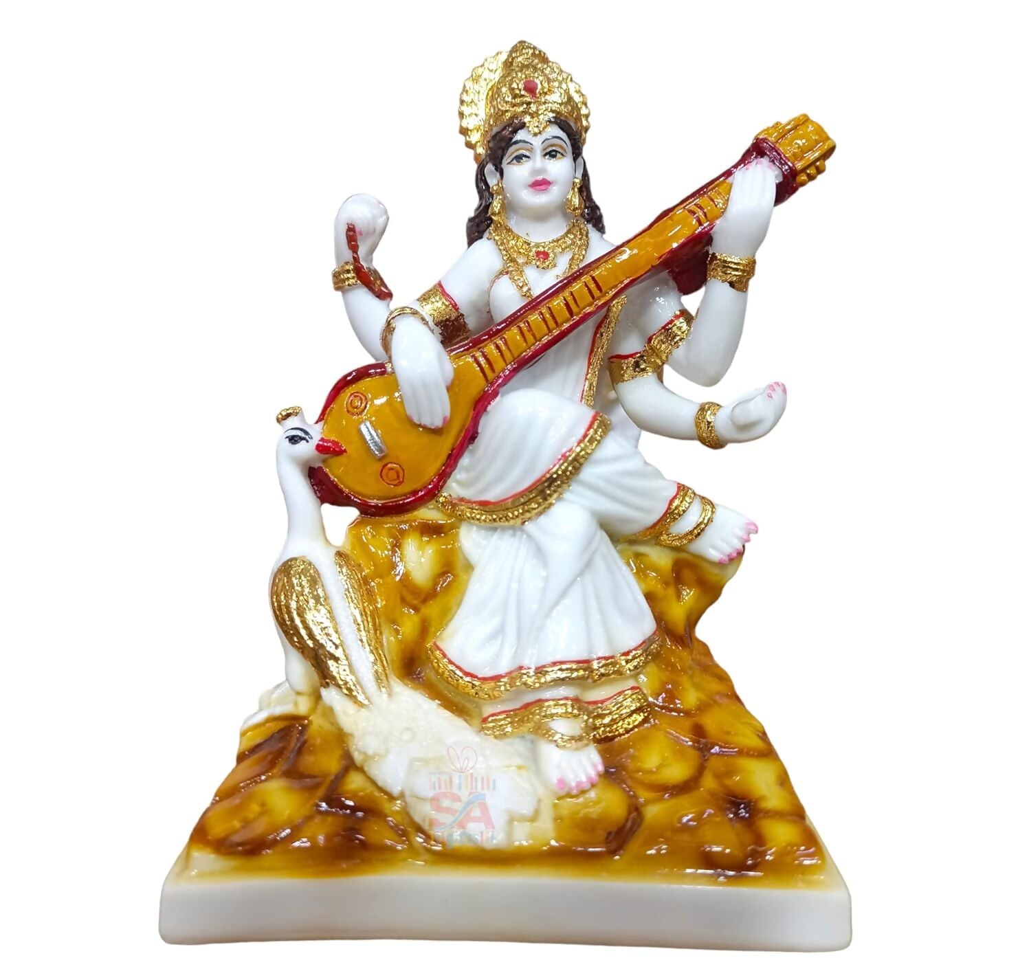 S A Gifts Marble Gold Foil Saraswati Idol