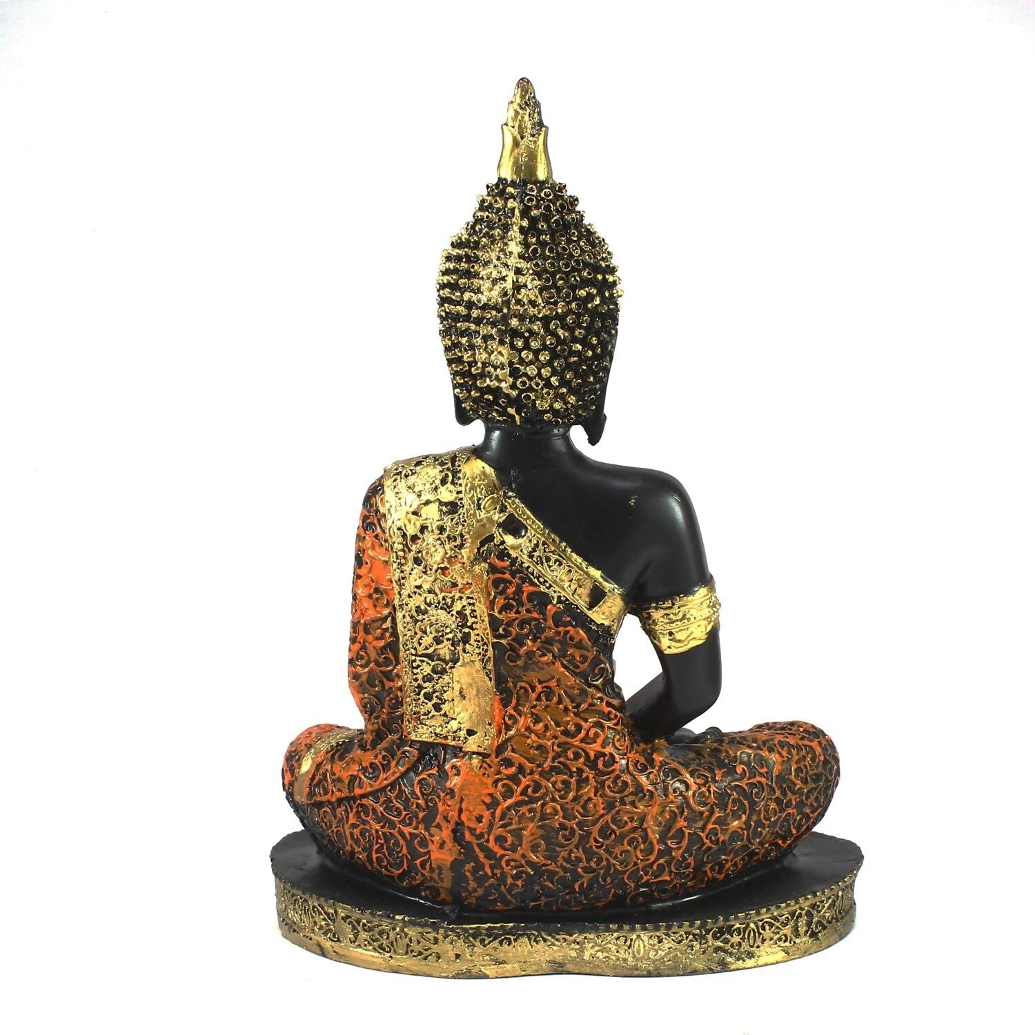 eCraftIndia Golden, Orange, and Black Polyresin Meditating Lord Buddha Statue