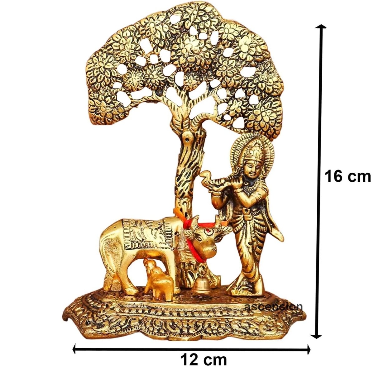 Ascension Designer Metal Cow Calf and Krishna Idol