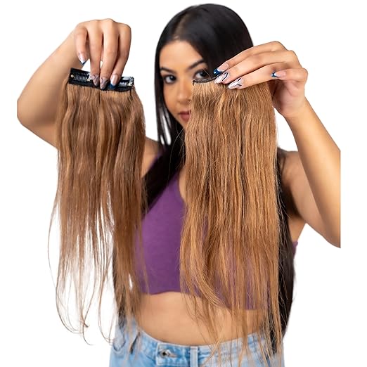 Capilus Natural Human Hair Clip-In Side Patches (Chololate Brown, 14 inch) Hair Extensions for Women & Girls | 100% Indian Human Hair Volumizer.