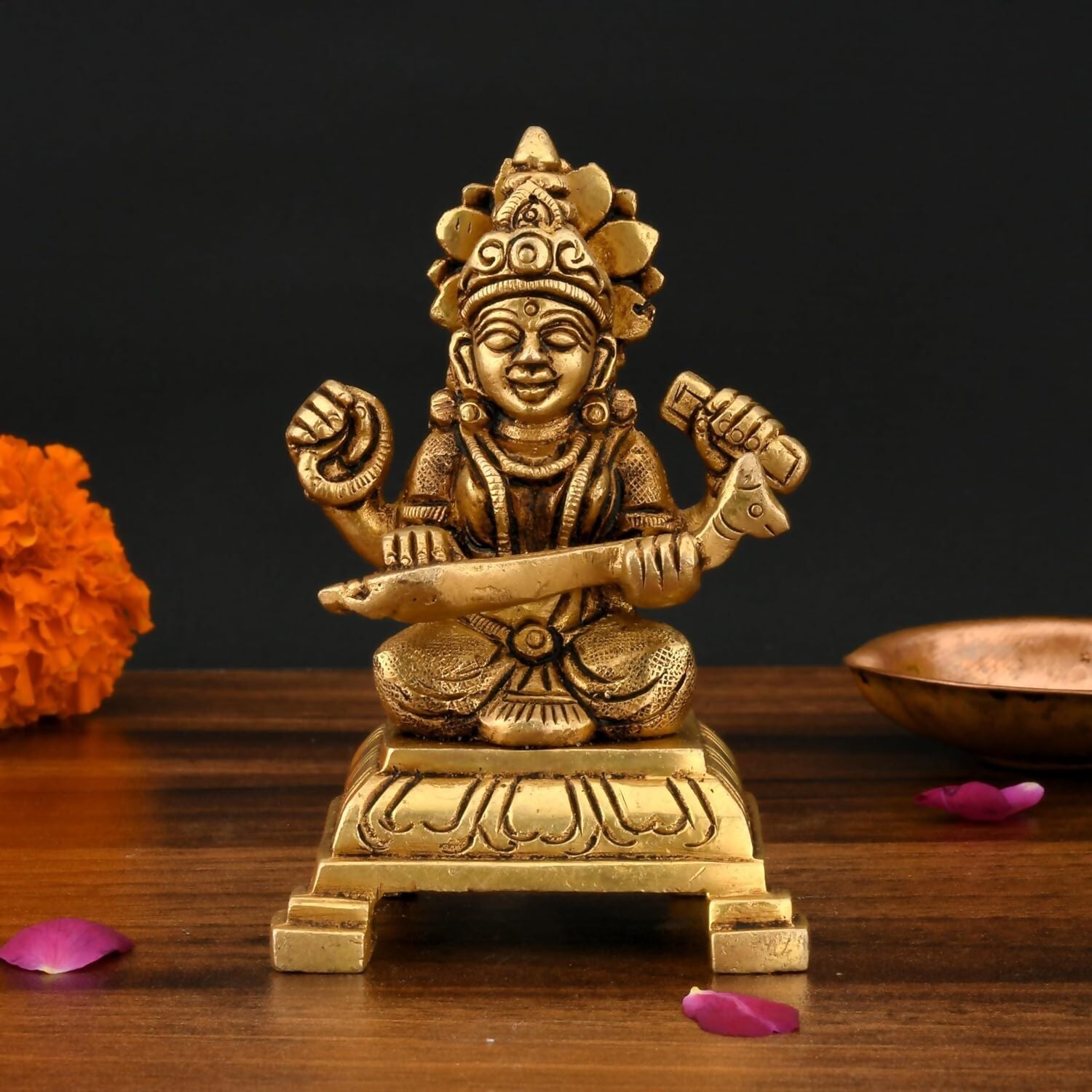 ShreeYaash Brass Goddess Saraswati Idol