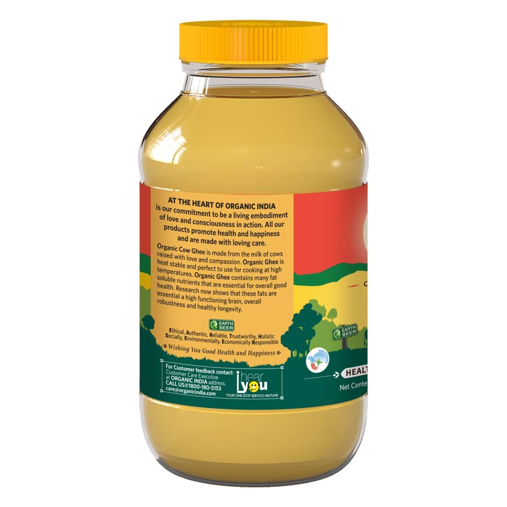 Organic India Organic Cow Ghee 500 ml Bottle | 100% Gir Cow Ghee | Vedic Bilona Method | Grassfed, Cultured, Premium & Traditional Ghee | Immunity Booster