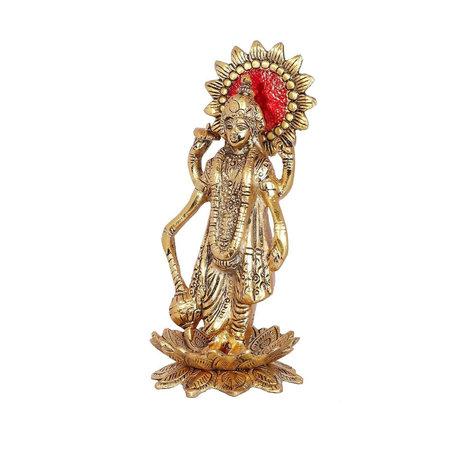 Kridaykraft Gold Plated Narayan/Vishnu Standing On Lotus Metal Statue