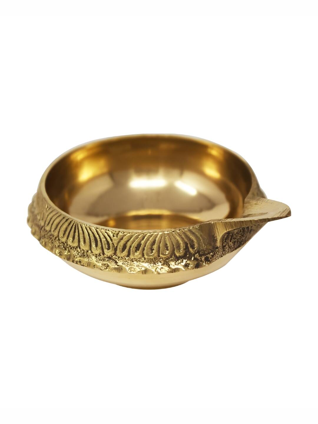 Spillbox Gold Toned Textured Brass Diya without Stand