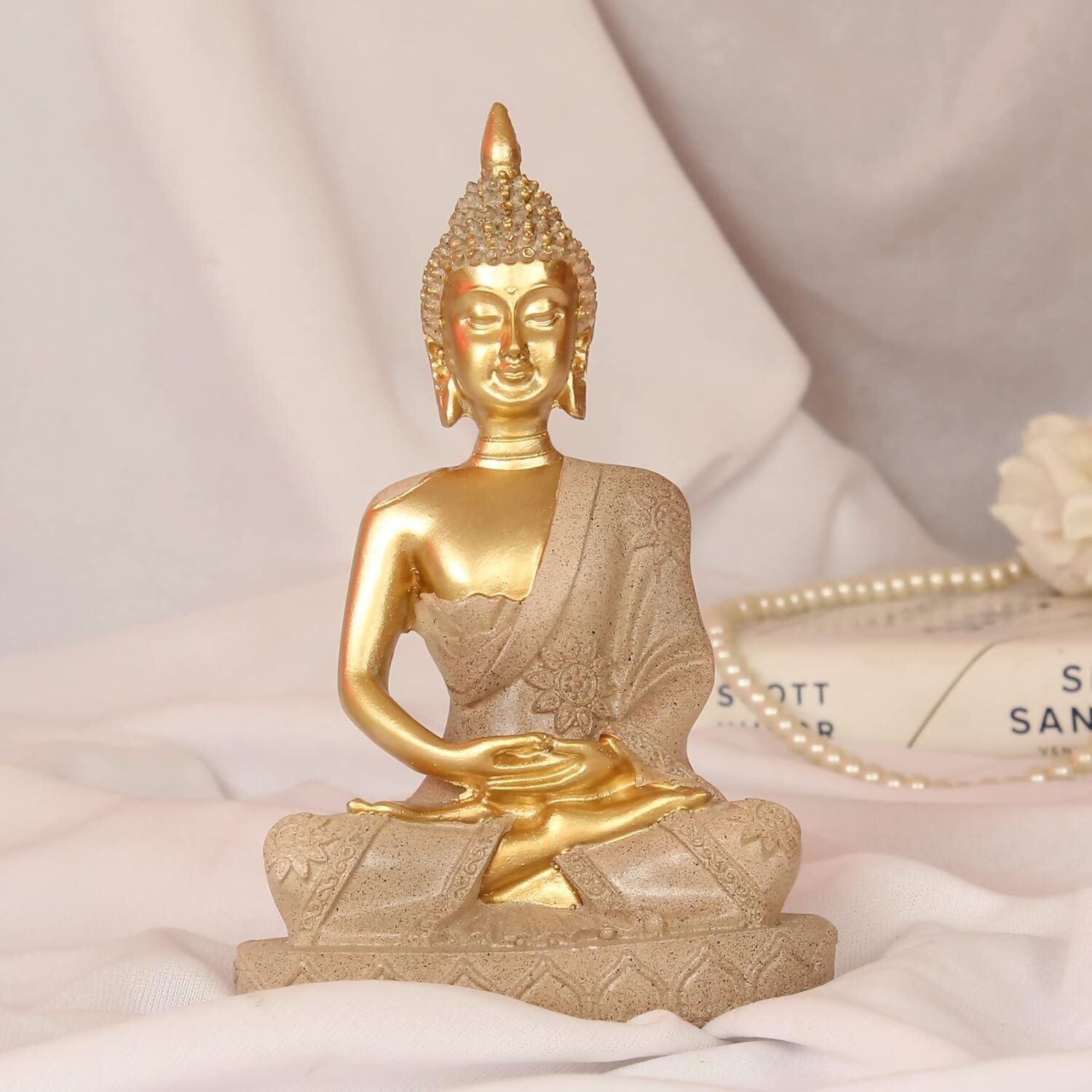 Tied Ribbons Lord Buddha Meditating Statue Idol