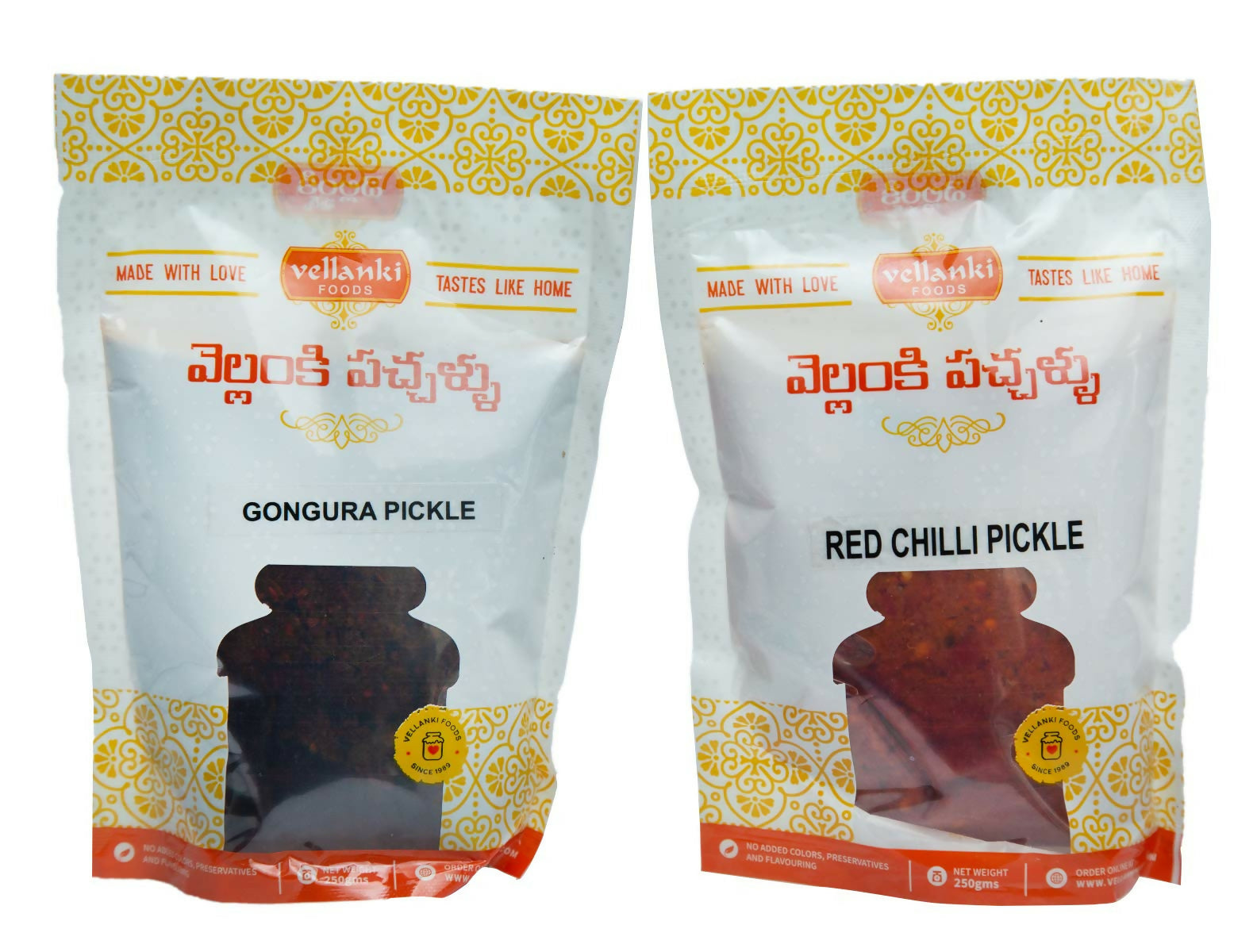 Vellanki Foods - Red Chilli Pickle, Gongura Pickle Combo Pack (Each 250gm)