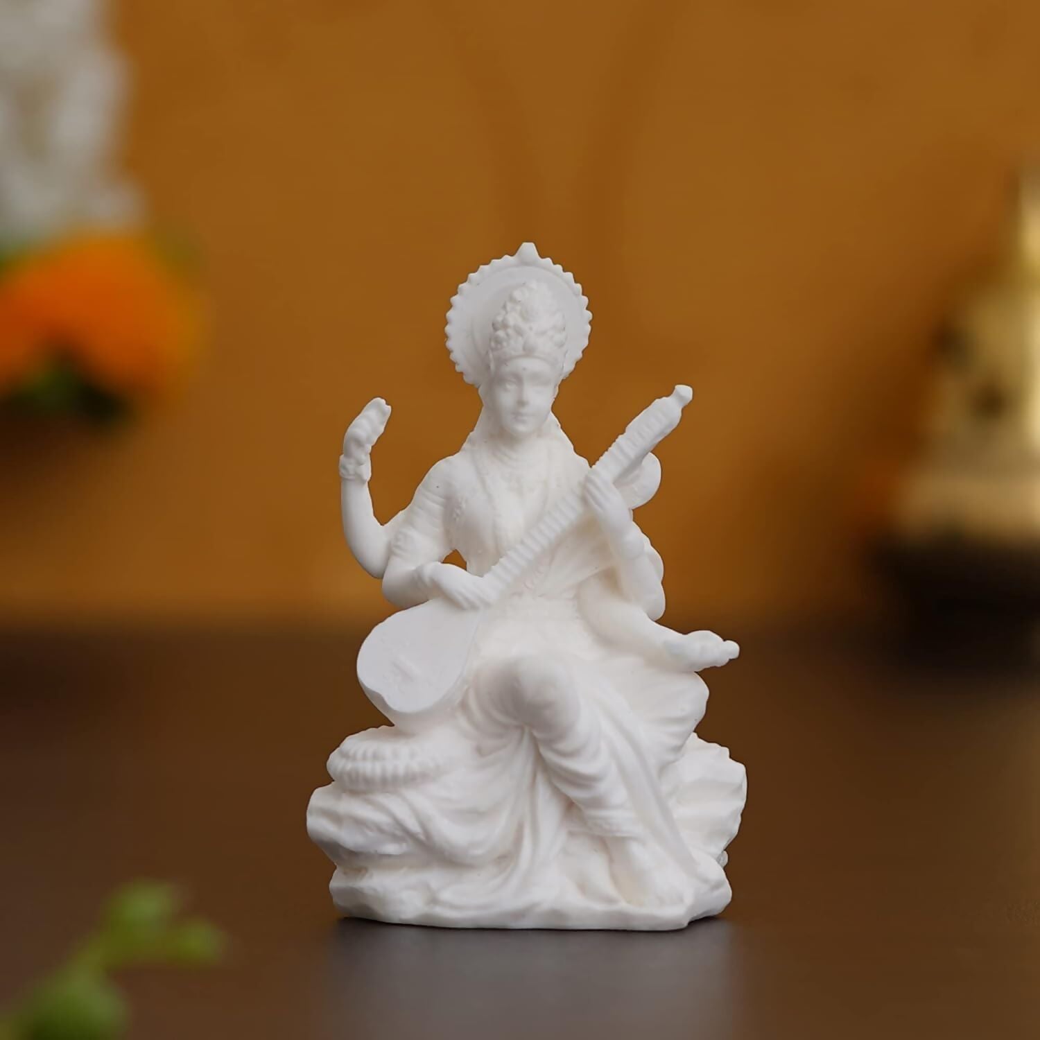 eCraftIndia White Polyresin Goddess Saraswati Statue