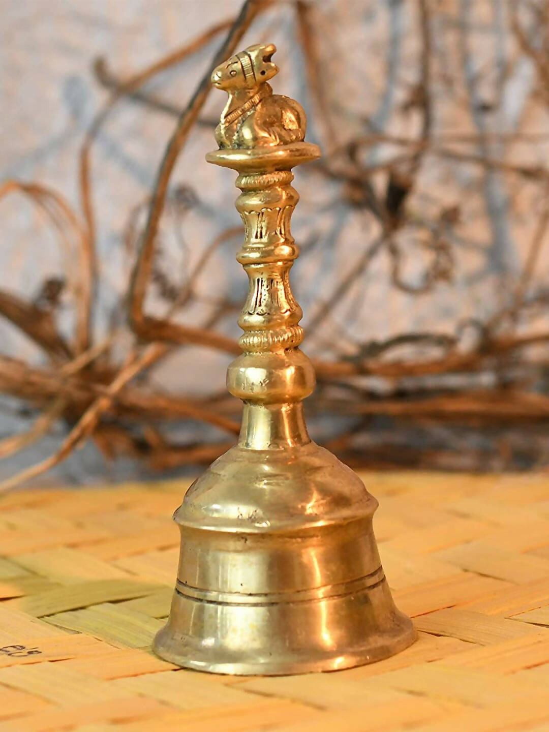 CraftVatika Gold-Toned Brass Hand Held Pooja Bell