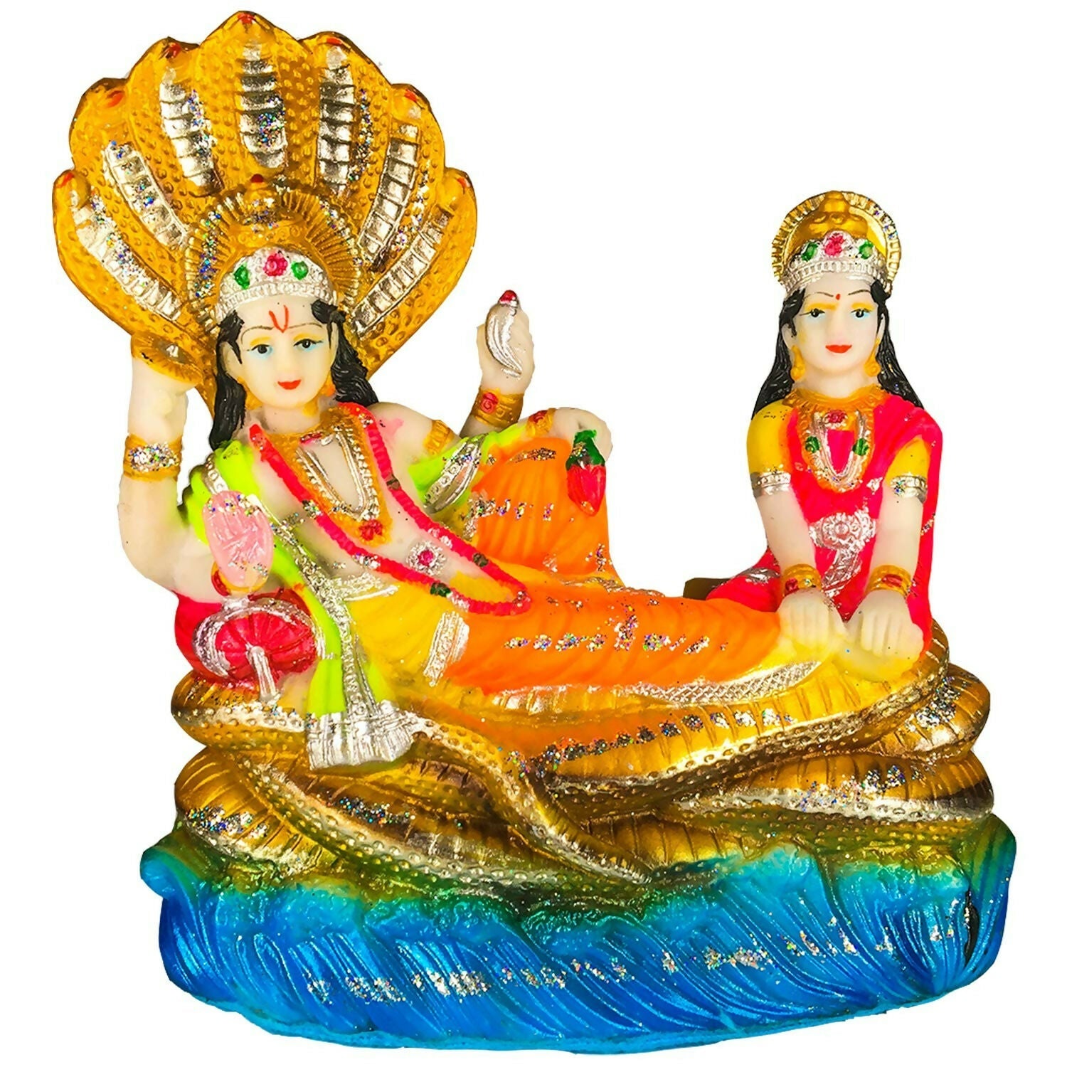 Blissful Polymer Unbreakable Action Lord Vishnu Laxmi Idol