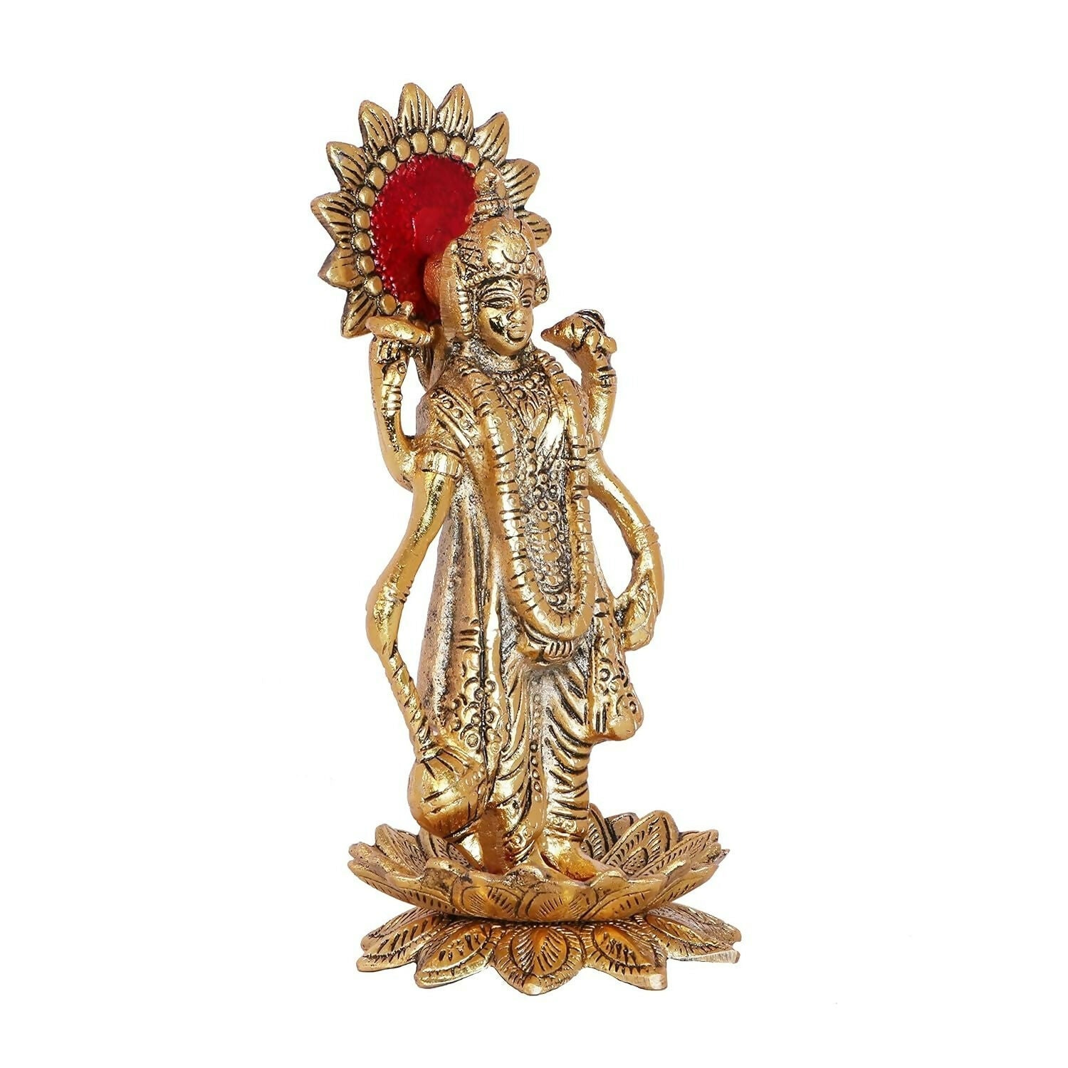 Kridaykraft Gold Plated Narayan/Vishnu Standing On Lotus Metal Statue