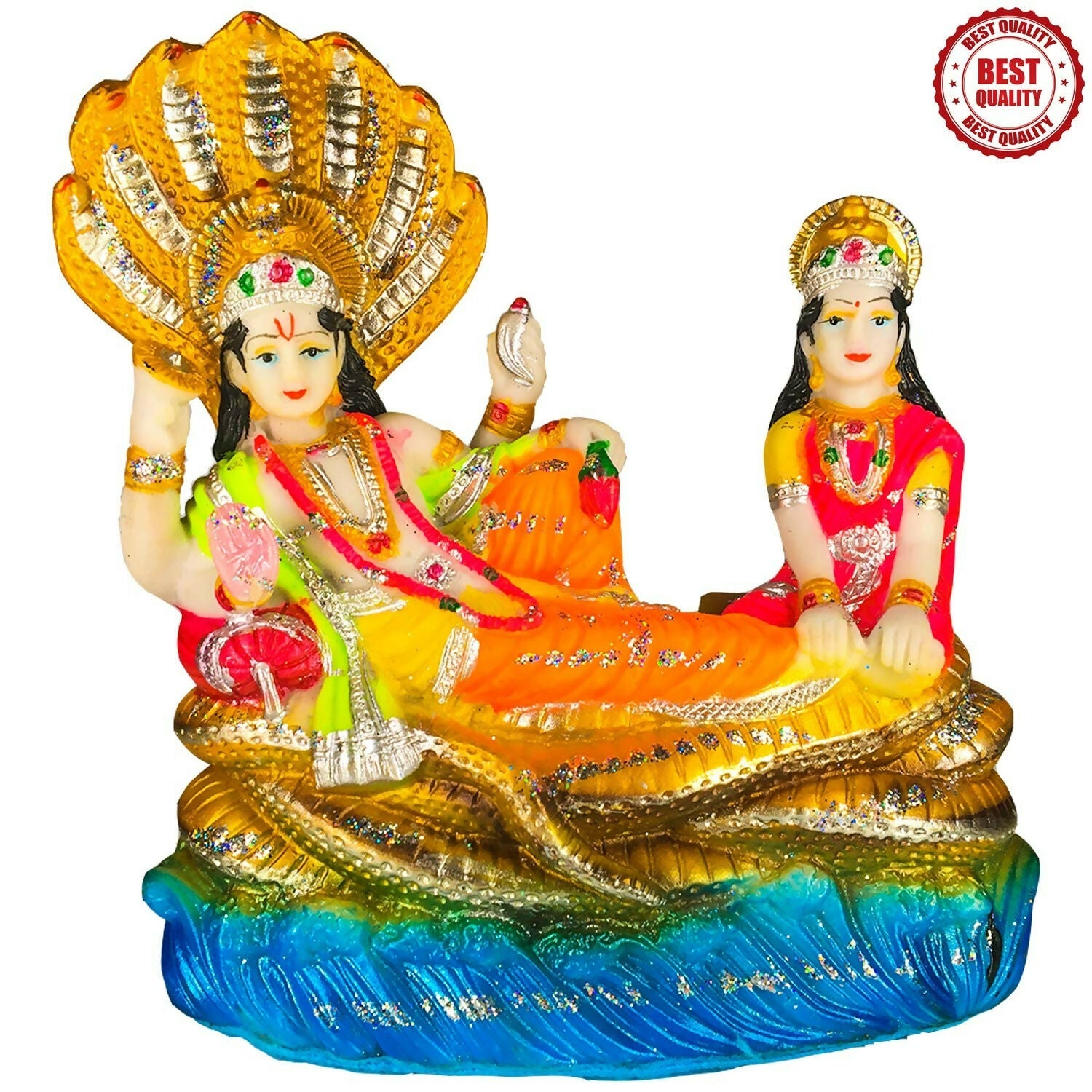 Blissful Polymer Unbreakable Action Lord Vishnu Laxmi Idol